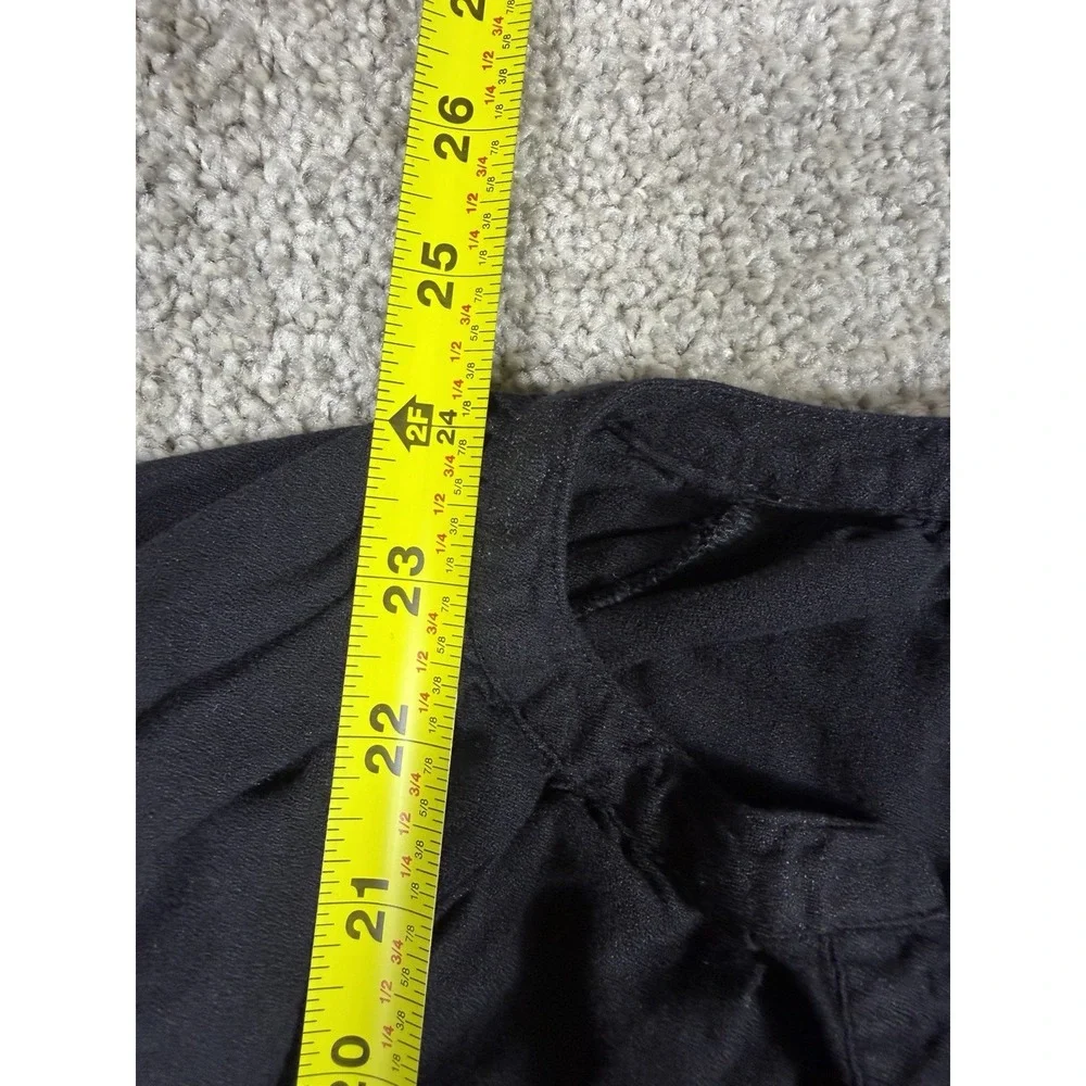 Old Navy Black Split V-Neck Blouse Top Womens Sz S Long Balloon Sleeve Rayon